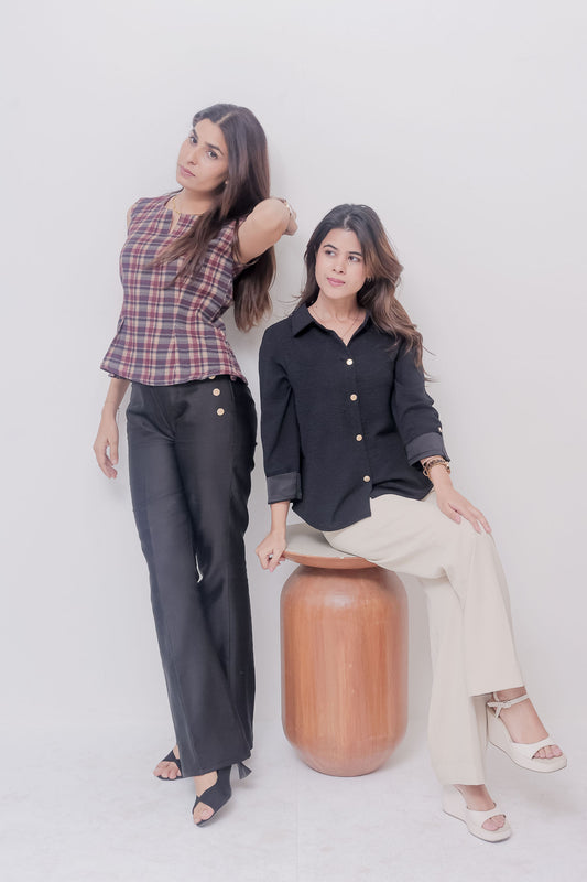 Maroon Check peplum top EWTP0027-MRNPP