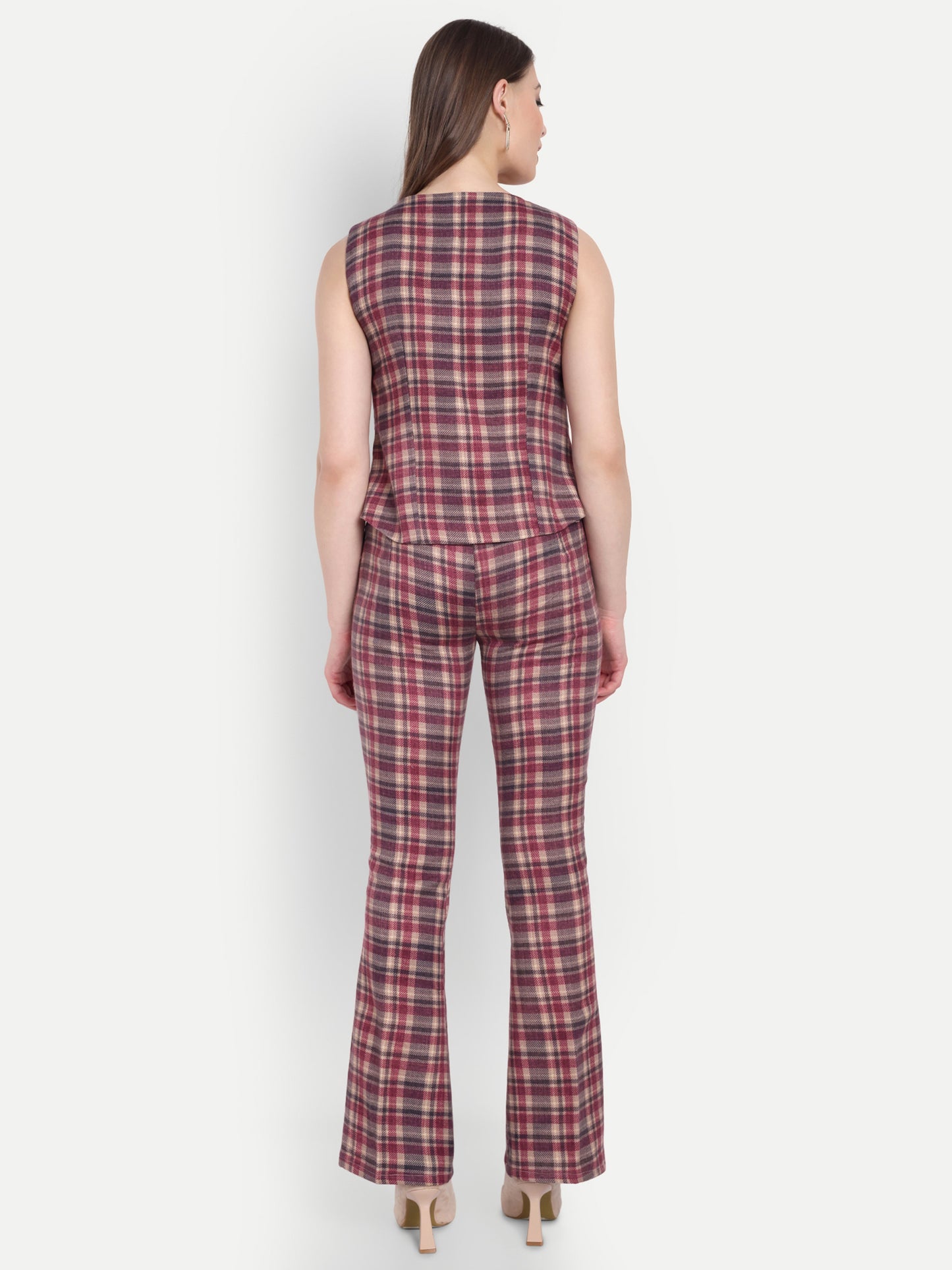 maroon check waistcoat with gold buttons - esseneur.