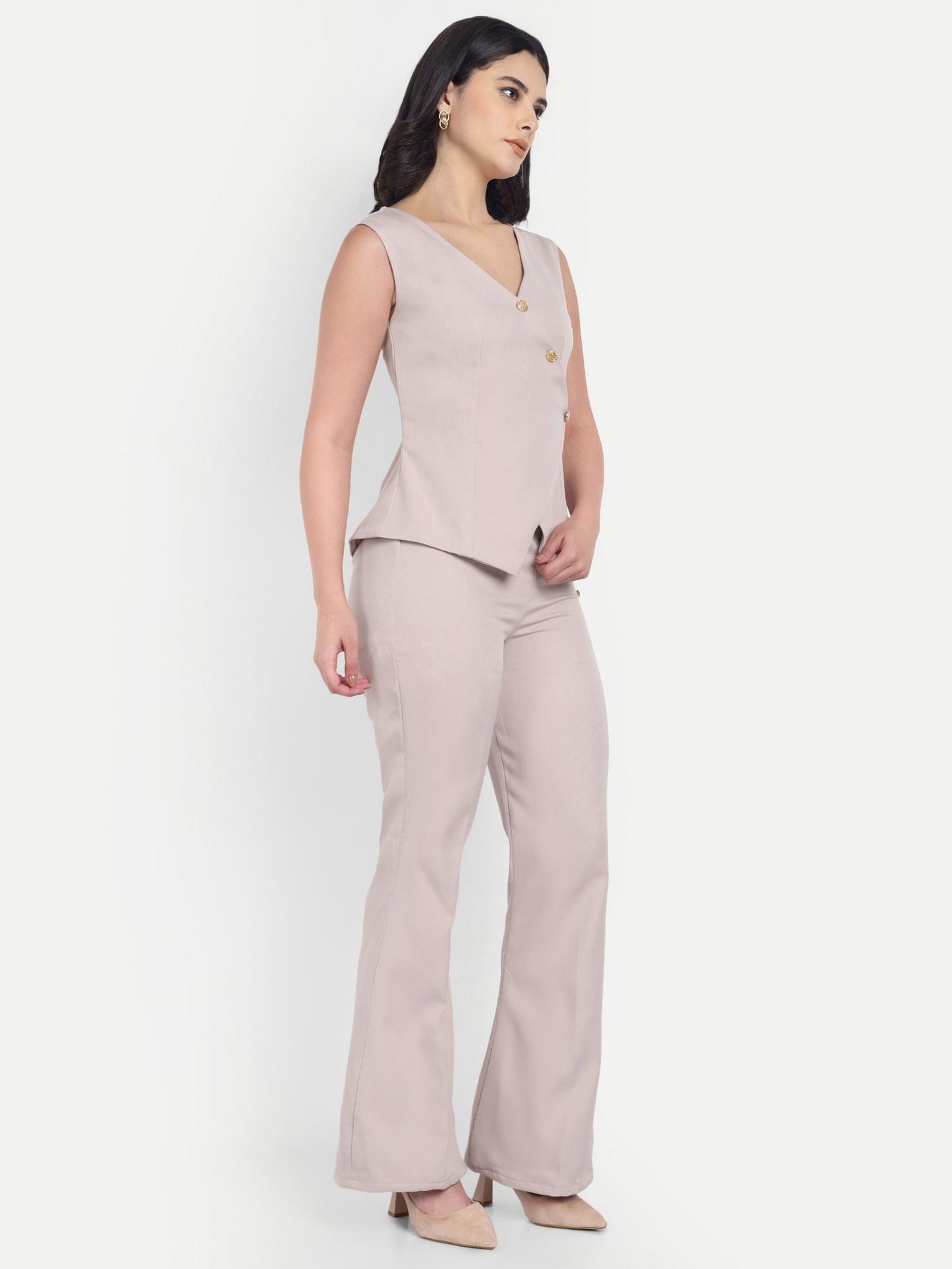 Cream Crepe waistcoat with gold buttons EWTP0069-CREGB