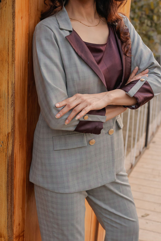 Light green formal check pants with gold buttons detailing ESWPA0024-GRNGB