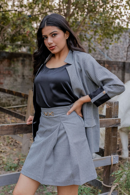 Black & grey Houndstooth short skirt ESWSK0006-BLKGB