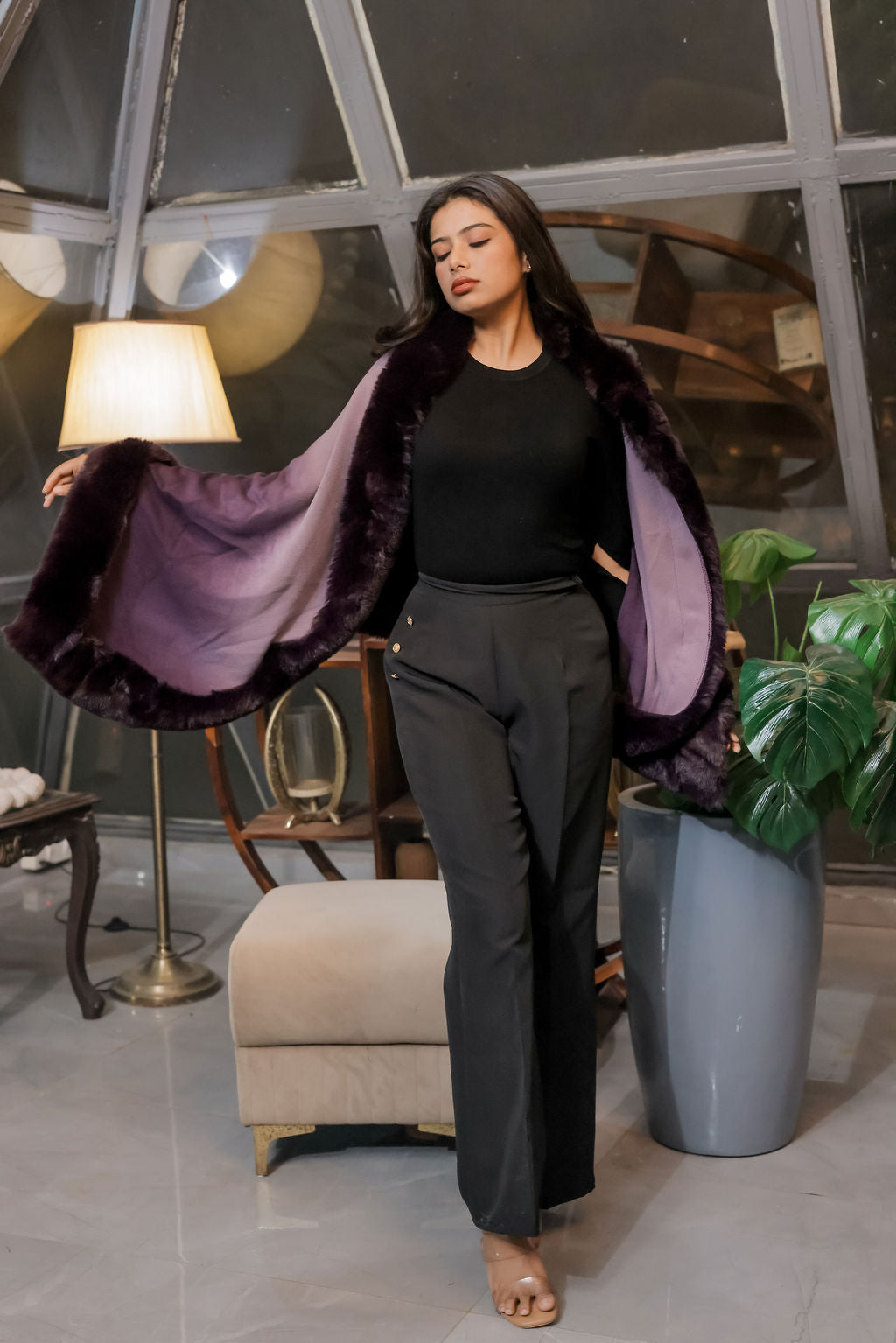 Purple ombre stall with fur detailing ESWWS0001-PURFR
