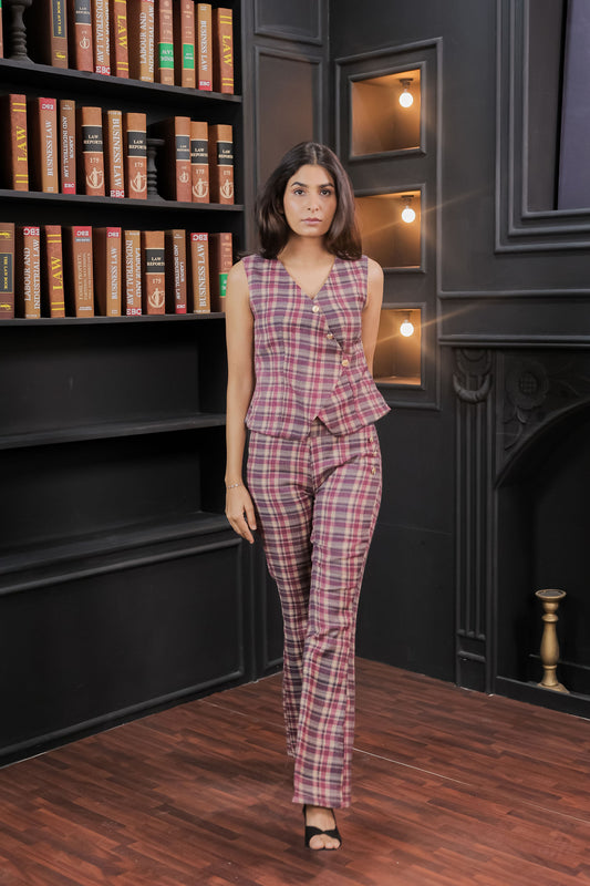 Maroon cream check pants ESWPA0008-MRNGB