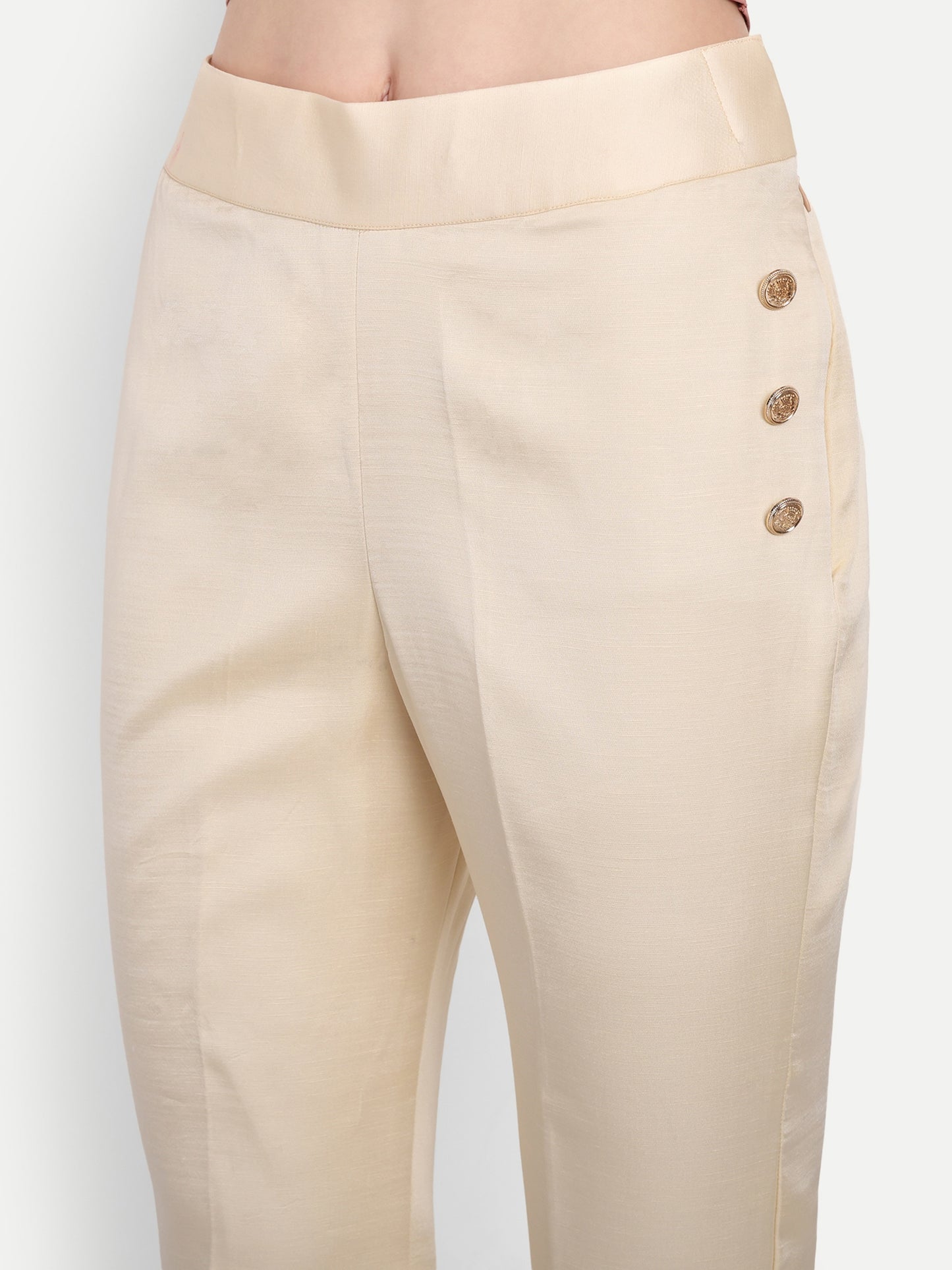 Cream Linen Co ord set with gold APPLIQUE ESWCO0002-CRMGA