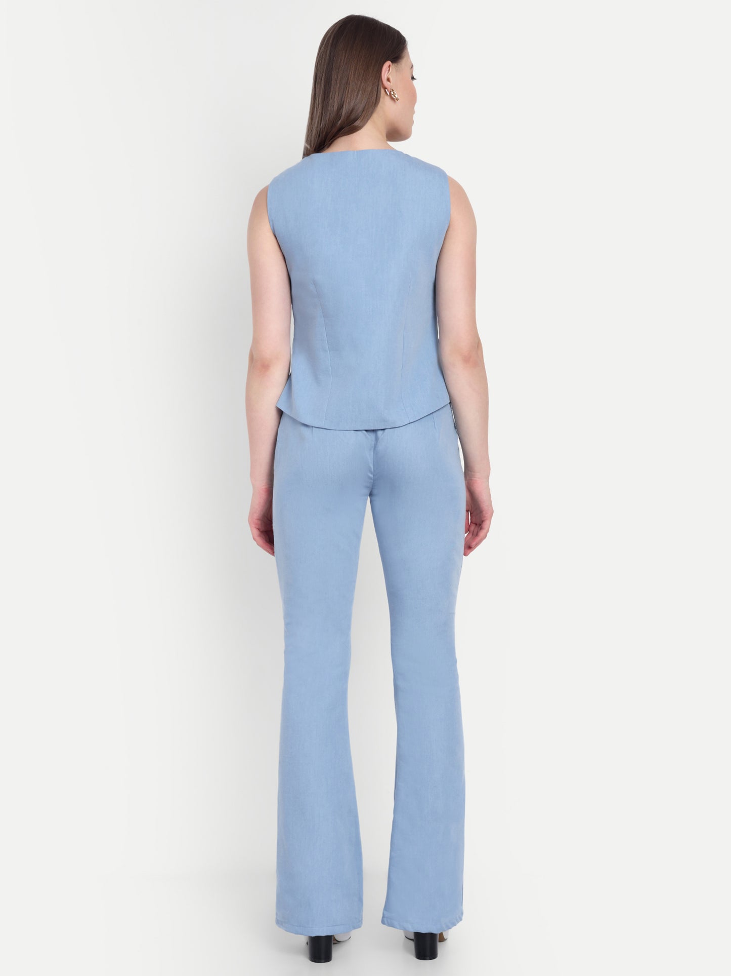 Light blue denim waist coat with gold applique EWTP0067-BLUGA
