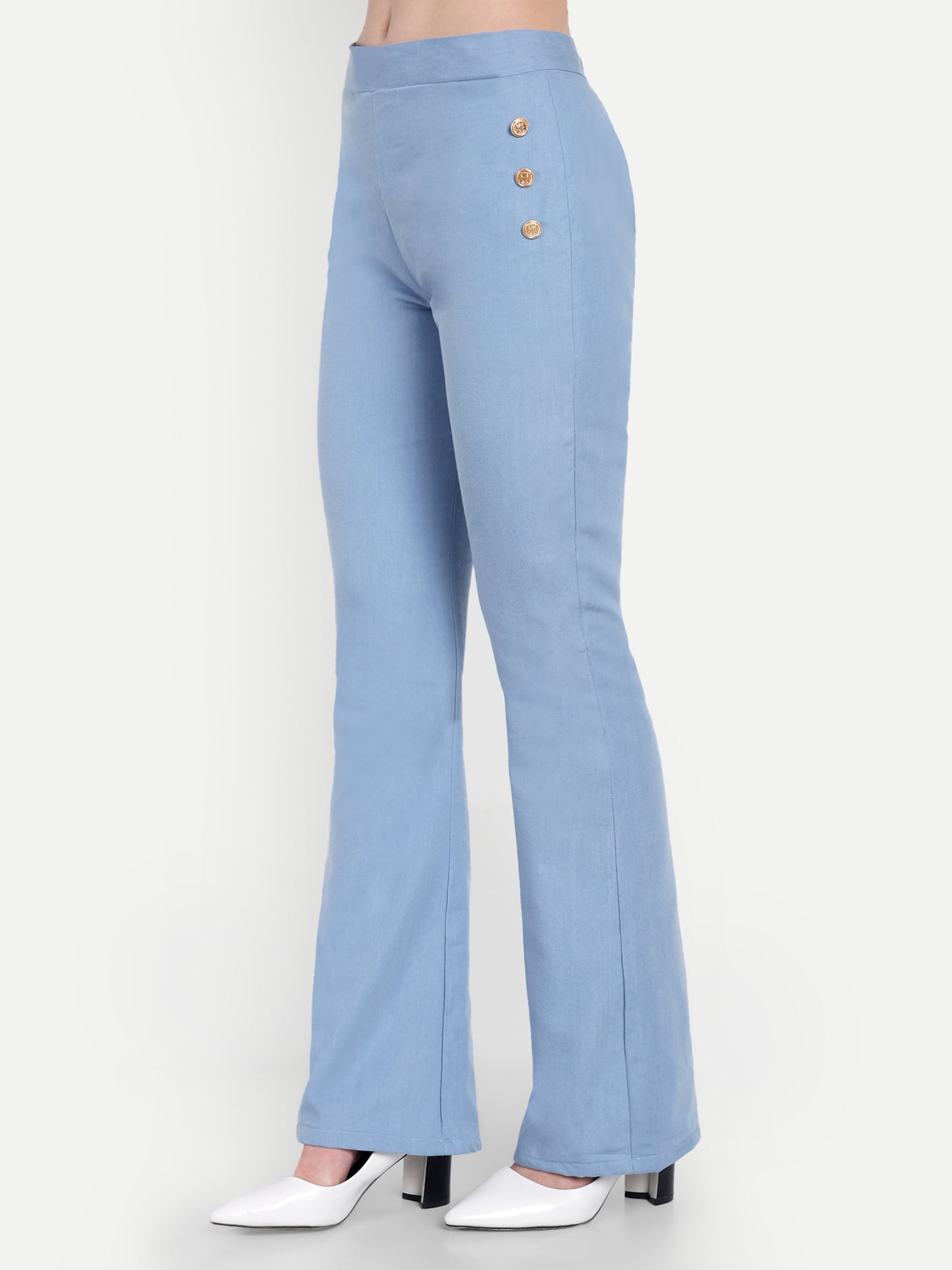 Light denim pants with gold buttons ESWPA0002-DNMGB