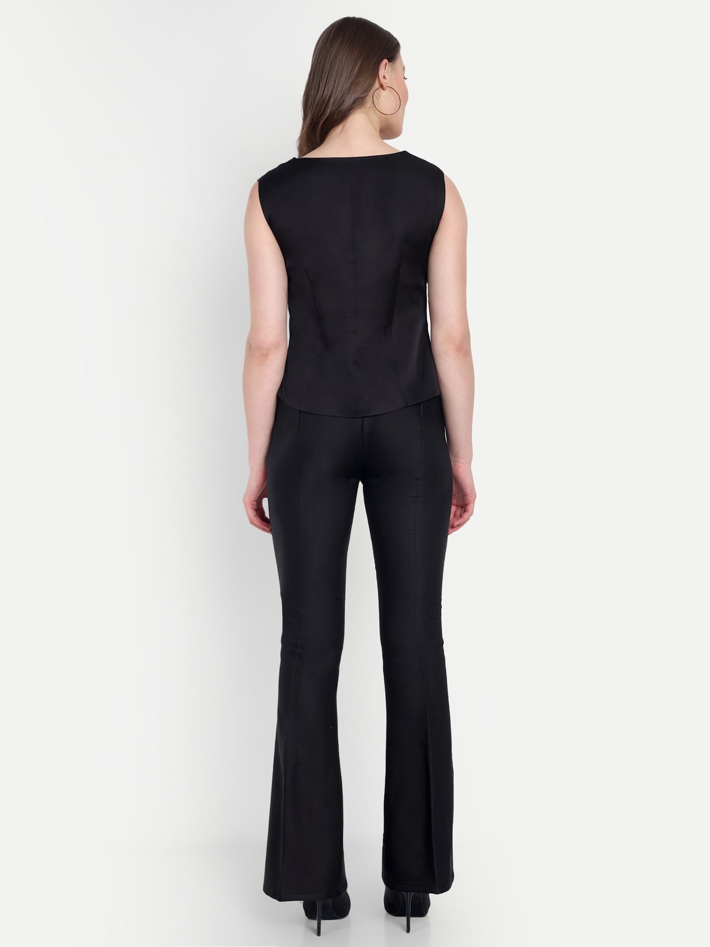 Black linen waist coat with gold applique EWTP0066-BLKGA