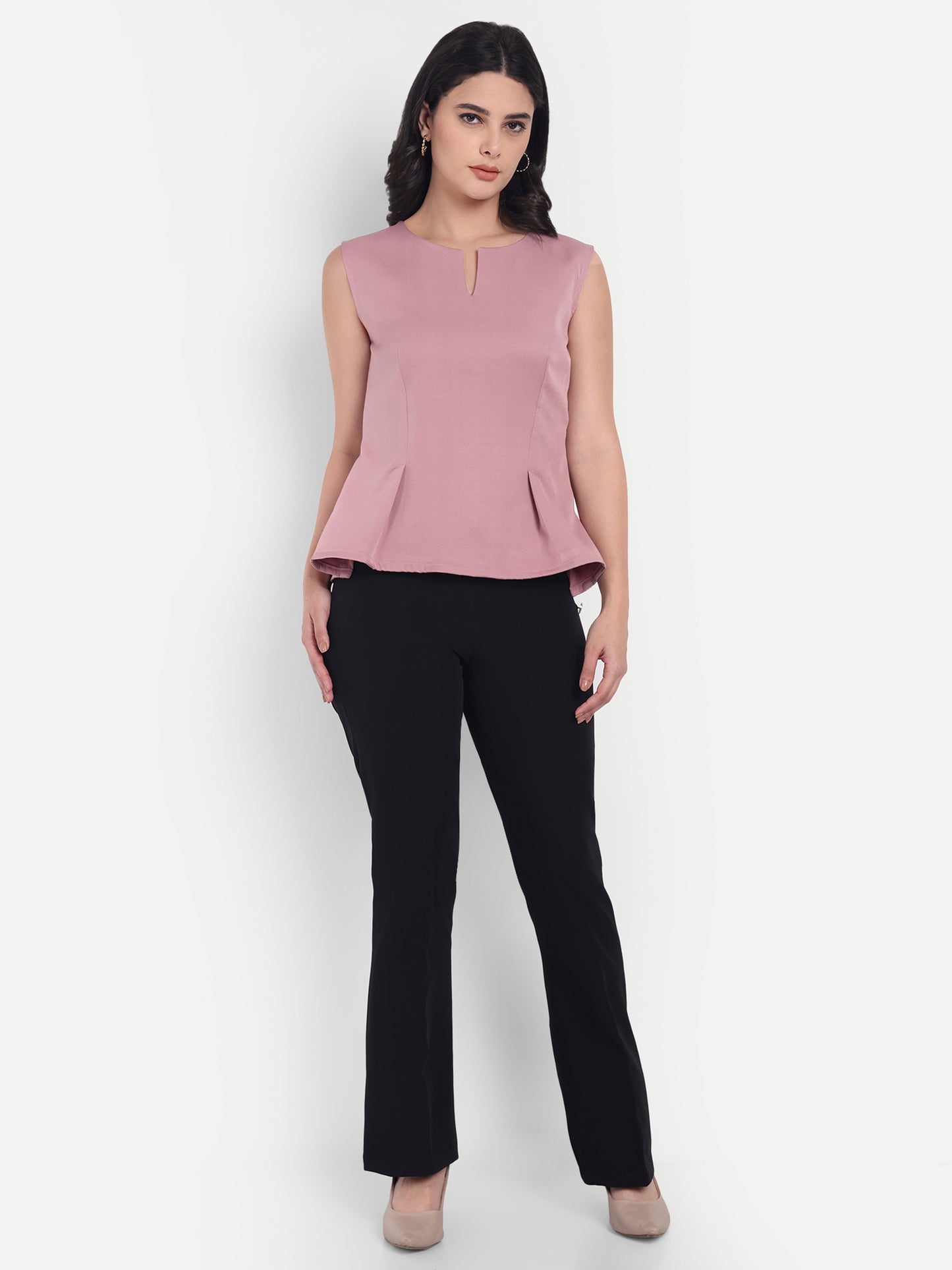  Peach peplum sleeveless top - esseneur.