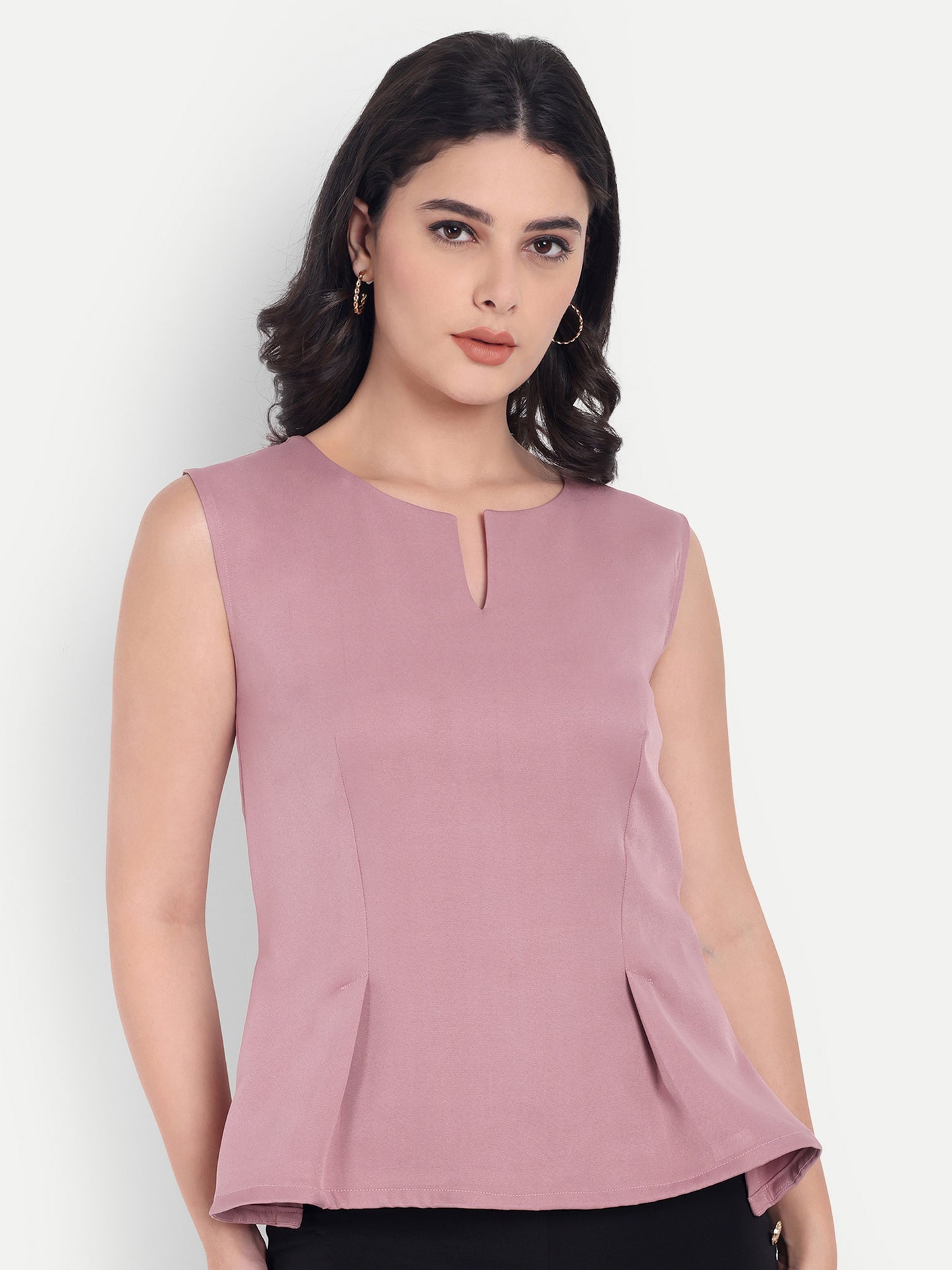  Peach peplum sleeveless top - esseneur.