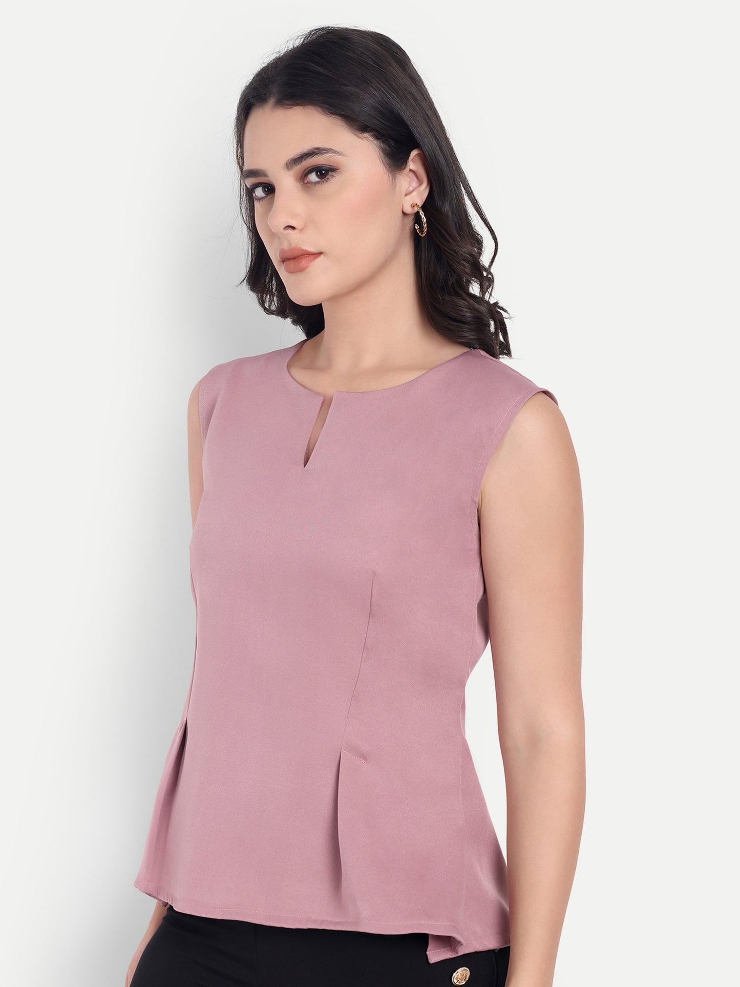  Peach peplum sleeveless top - esseneur.
