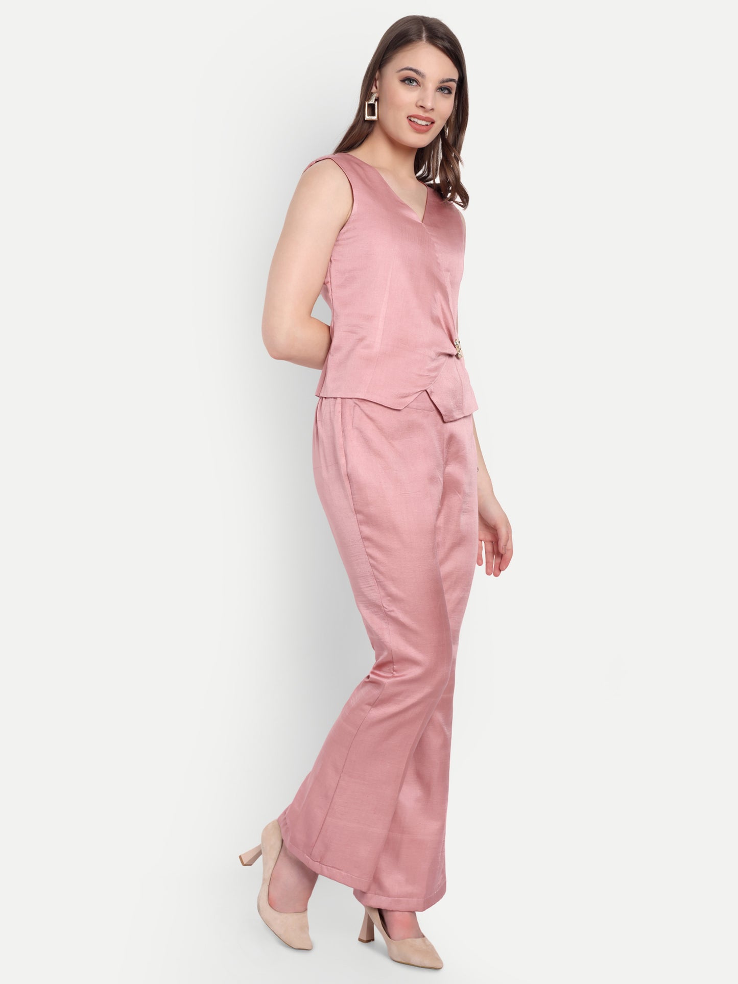 Peach linen waistcoat with gold applique EWTP0068-PEAGA