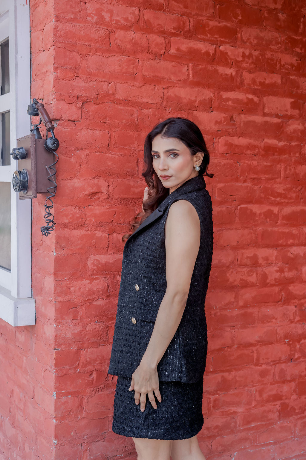 Black Tweed waistcoat with gold buttons ESWWT0002-BLKGB