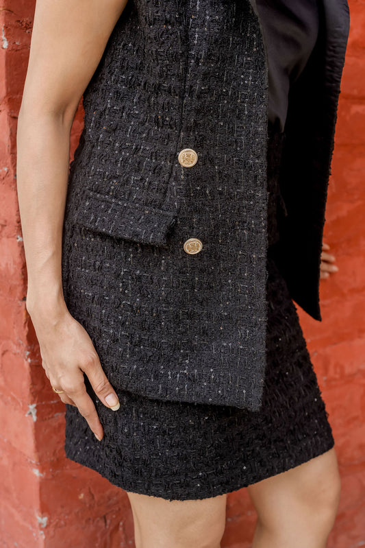 Black Tweed waistcoat with gold buttons ESWWT0002-BLKGB