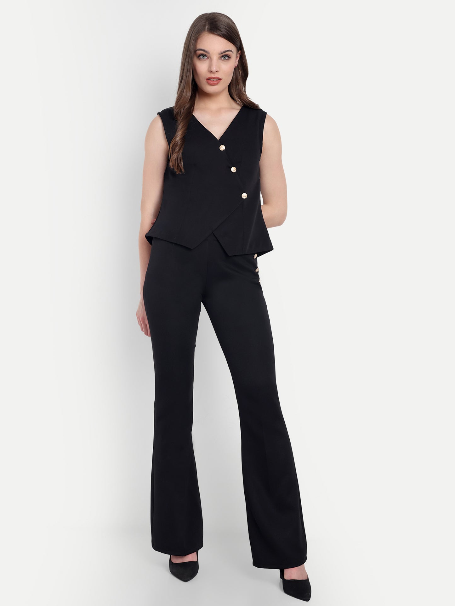Black Coord set with gold buttons-Esseneur