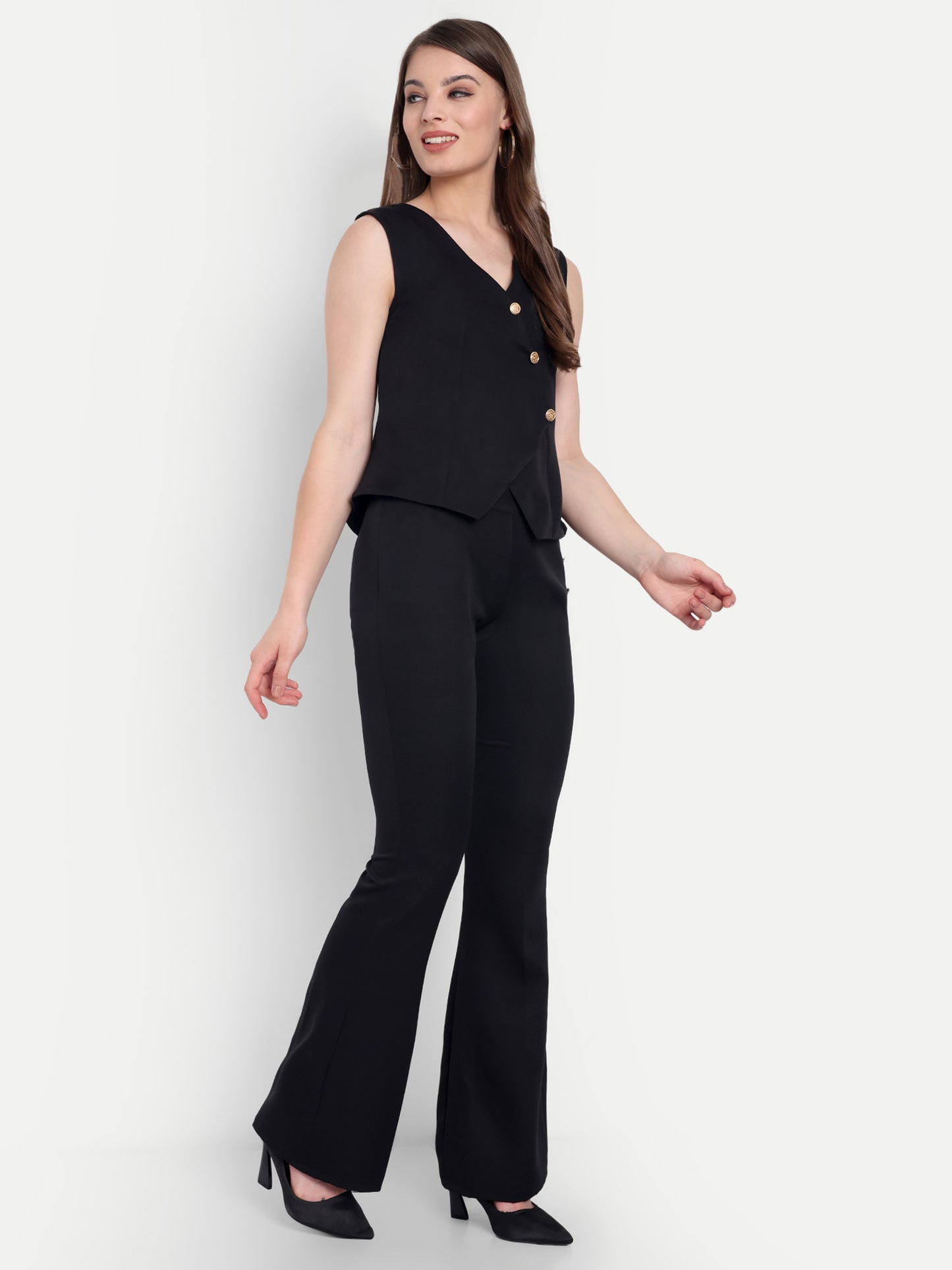 Black Coord set with gold buttons-Esseneur