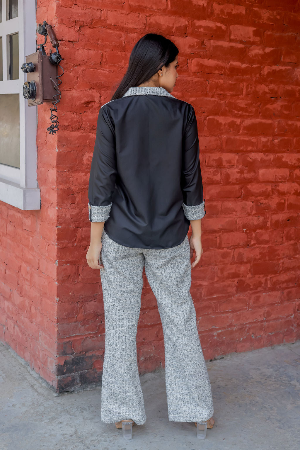 Black & grey tweed shirt with black fabric ESWSH0020-BLKGB