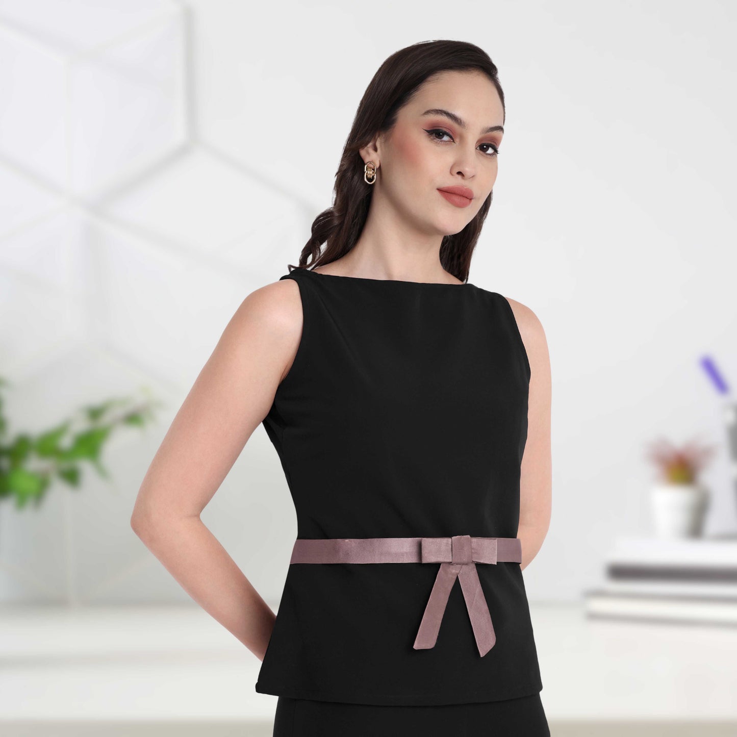 Black statement top with grey satin  bow - esseneur.