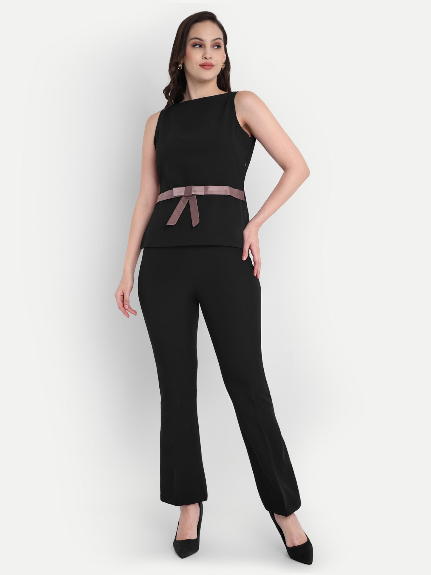 Black statement top with grey satin  bow - esseneur.