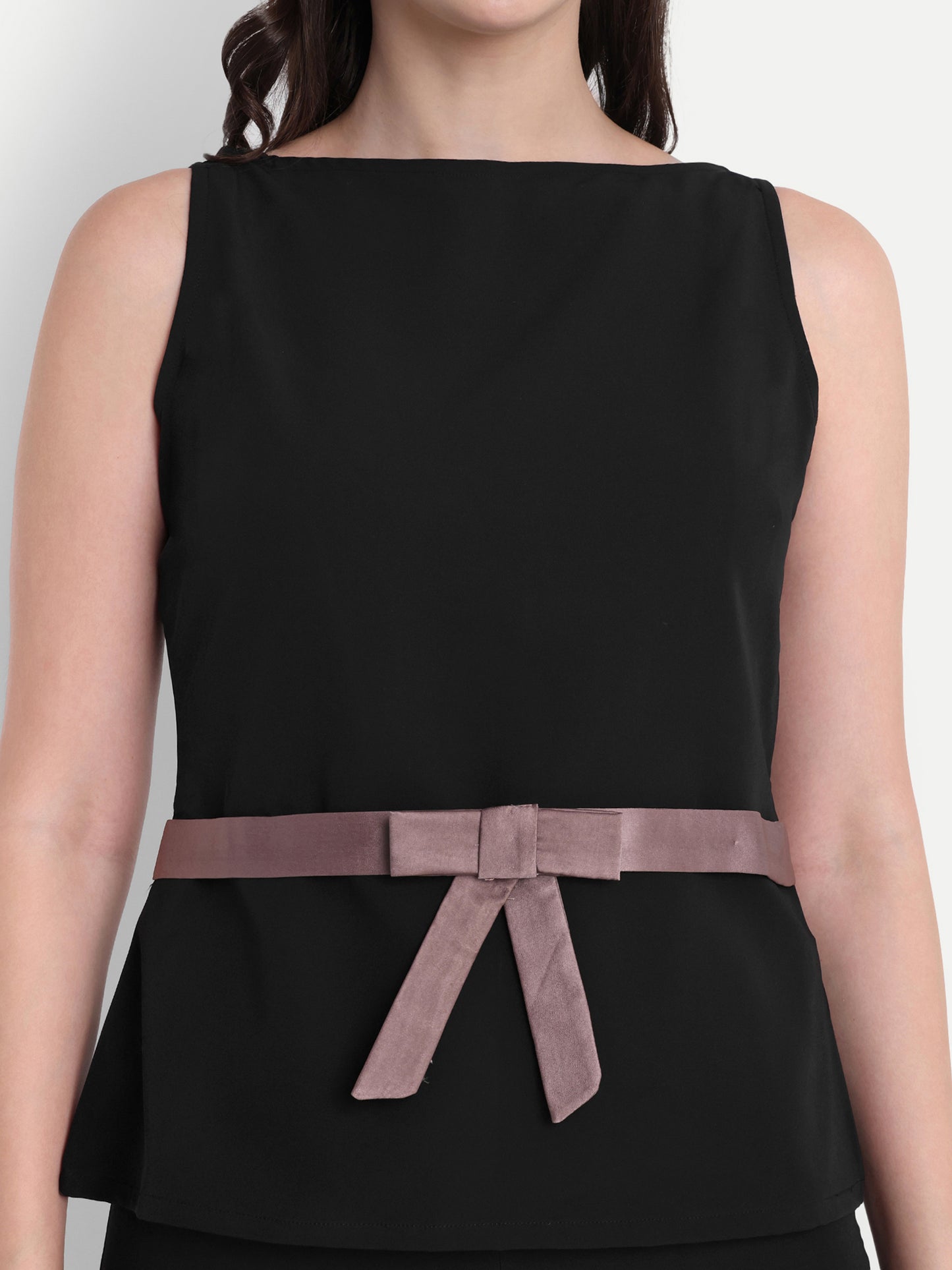 Black statement top with grey satin  bow - esseneur.