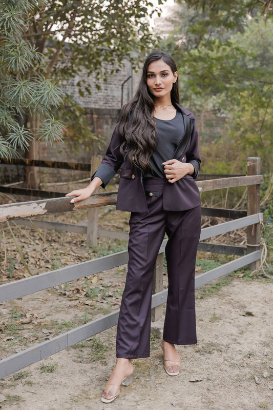 Blue purple check pants with gold buttons detailng ESWPA0030-BLUGB