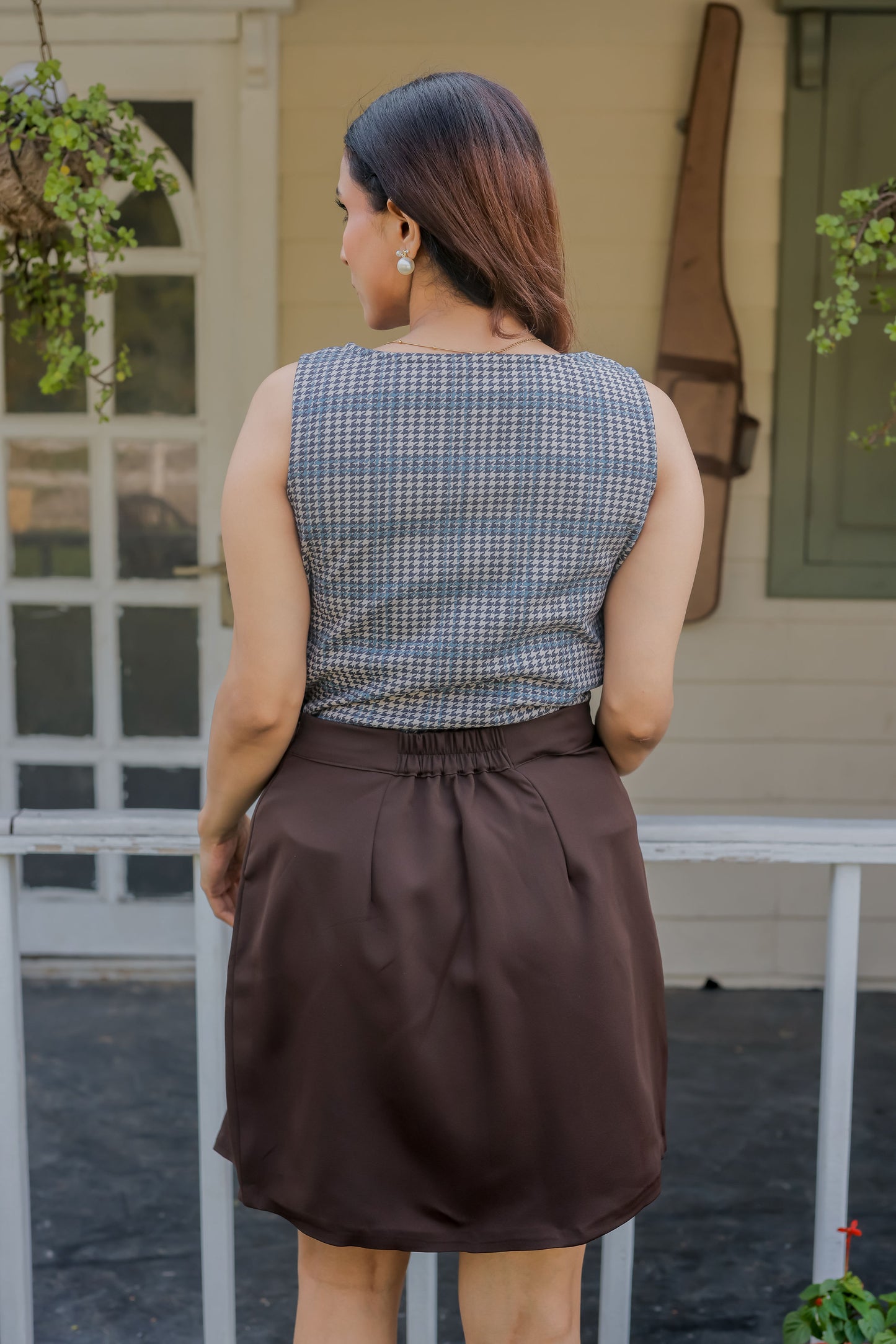 Brown crepe Short skirt ESWSK0002-BRWGB