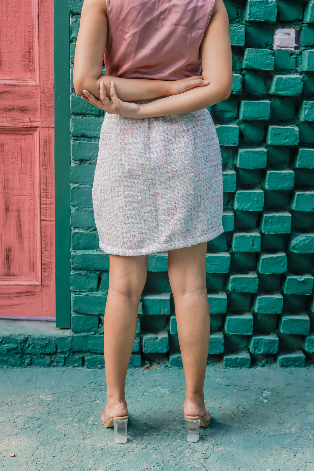 Colourful tweed knee length skirt  ESWSK0013-CLRGB