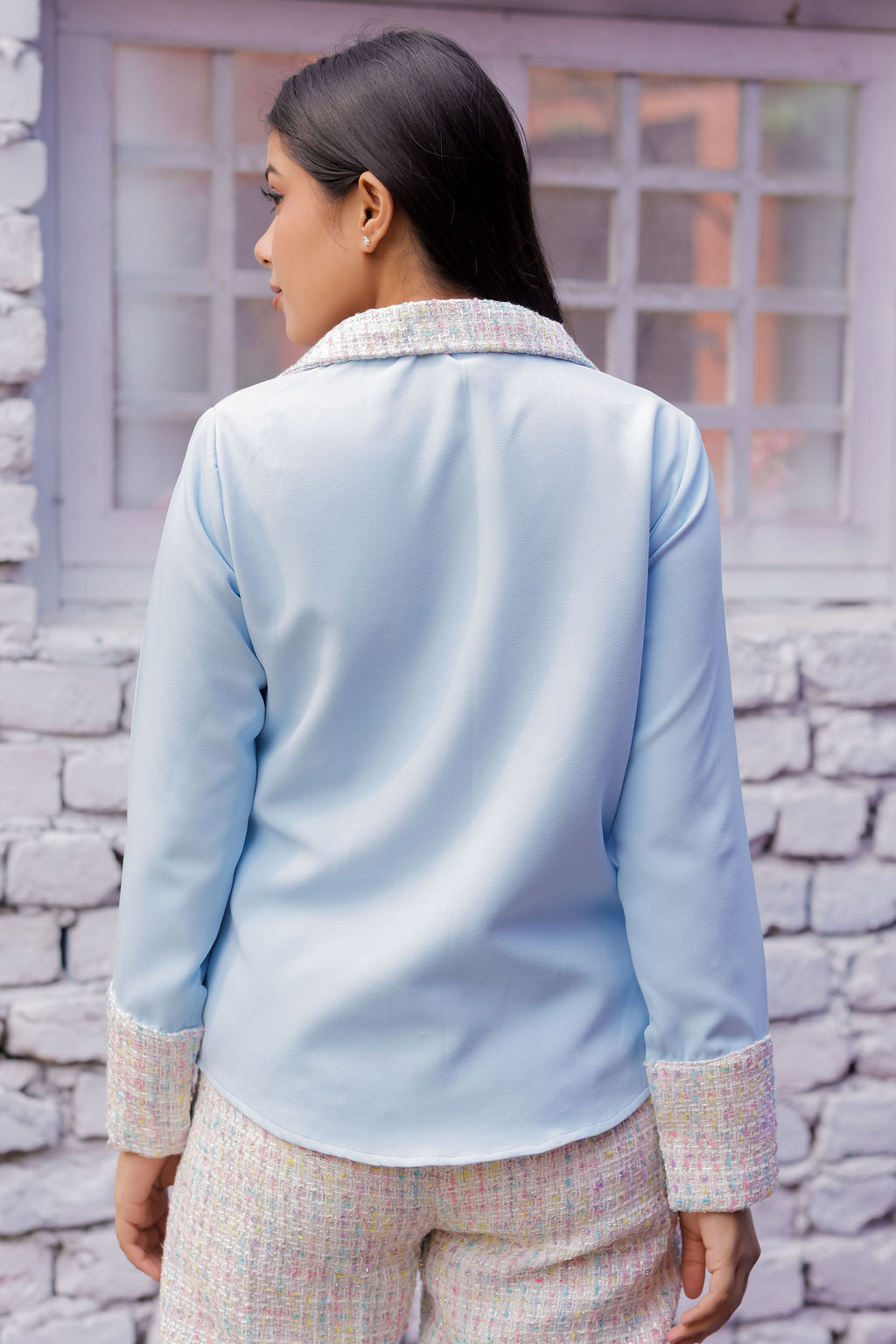 Colourful tweed shirt with blue fabric ESWSH0024-CLRGB