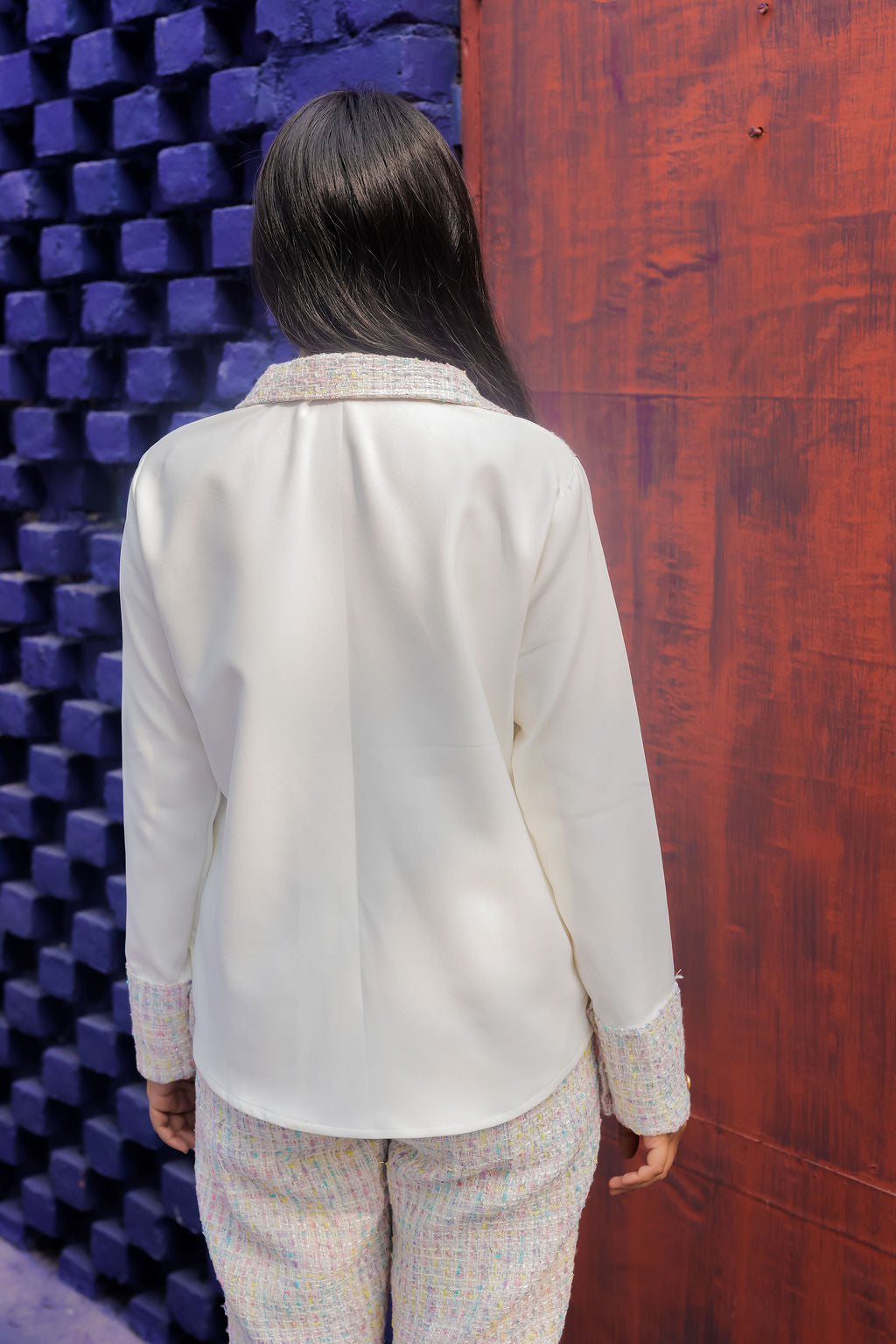 Colourful tweed shirt with white fabric  ESWSH0021-CLRGB
