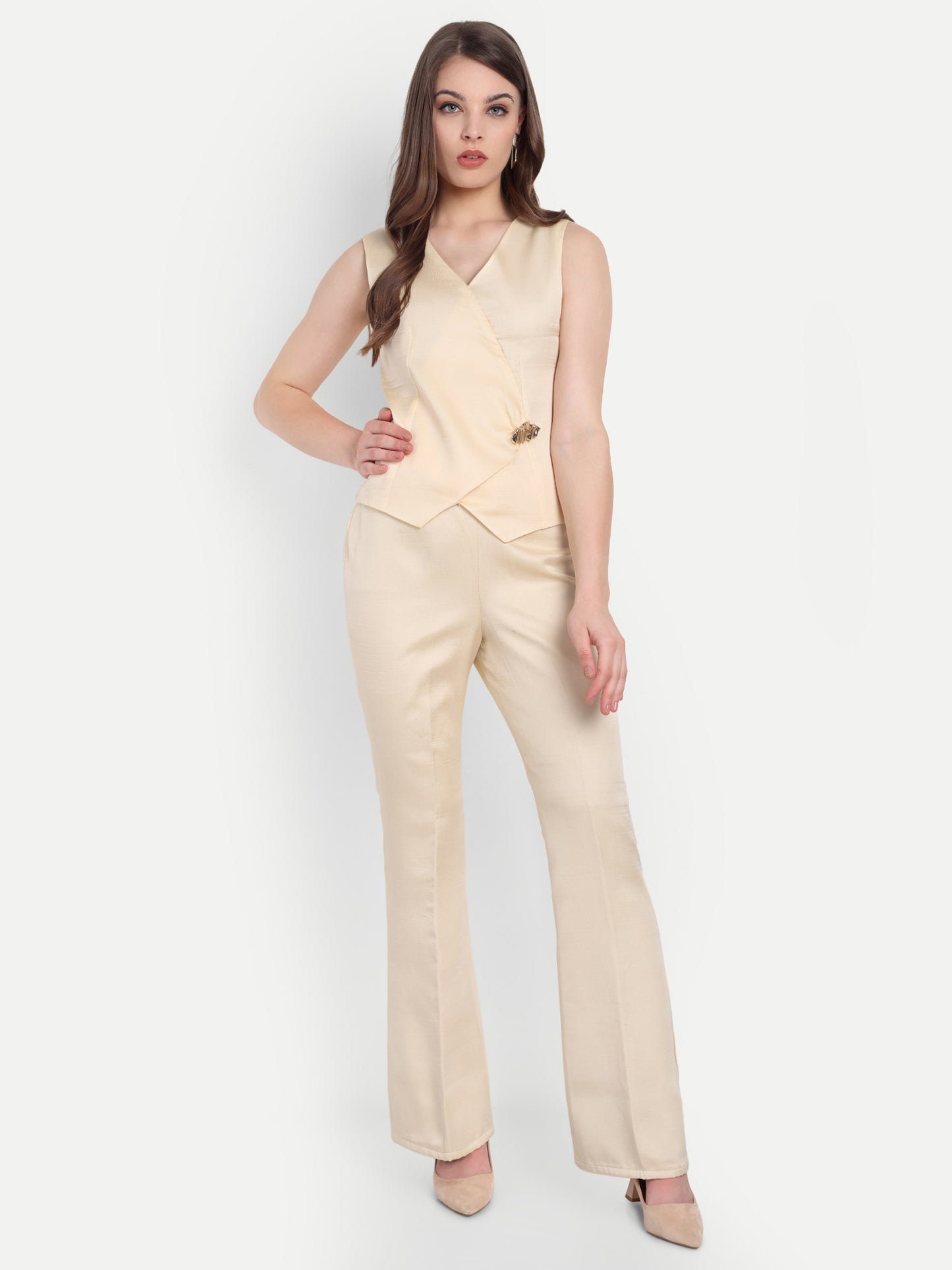 Cream Linen Co ord set with gold Applique - esseneur.