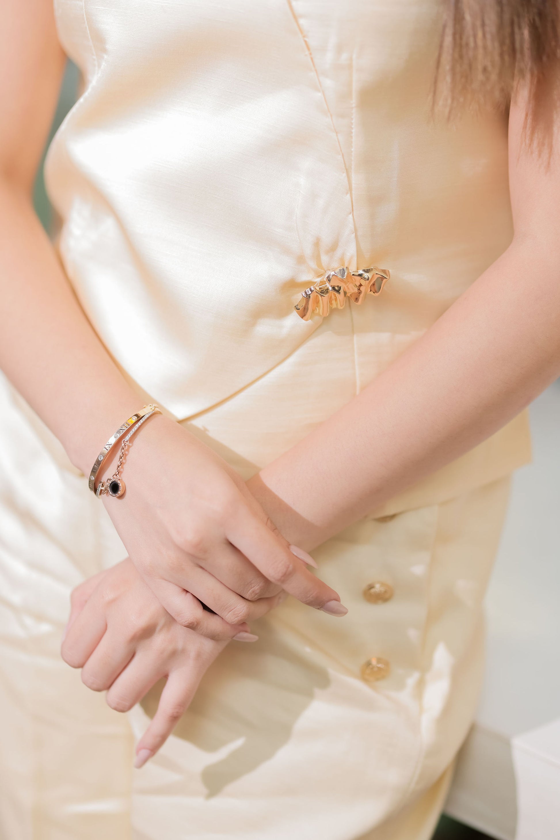 Cream Linen Co ord set with gold Applique - esseneur.