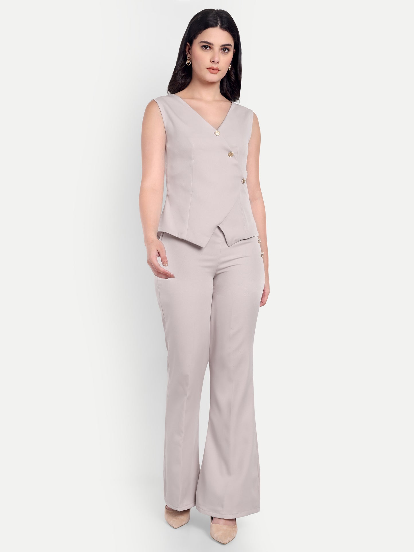 Cream Crepe waistcoat with gold buttons EWTP0069-CREGB
