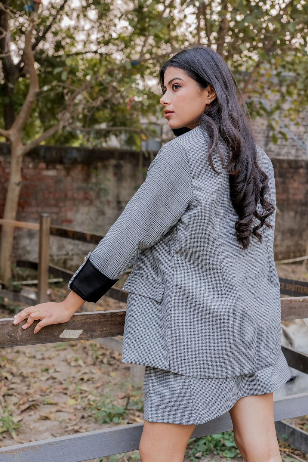 Black & grey Houndstooth short skirt ESWSK0006-BLKGB