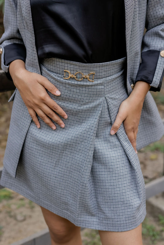 Black & grey Houndstooth short skirt ESWSK0006-BLKGB