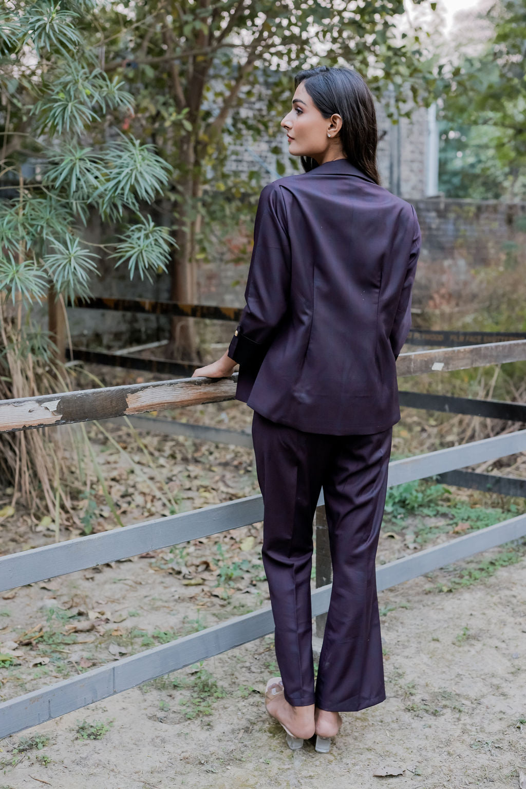 Blue purple check pants with gold buttons detailng ESWPA0030-BLUGB
