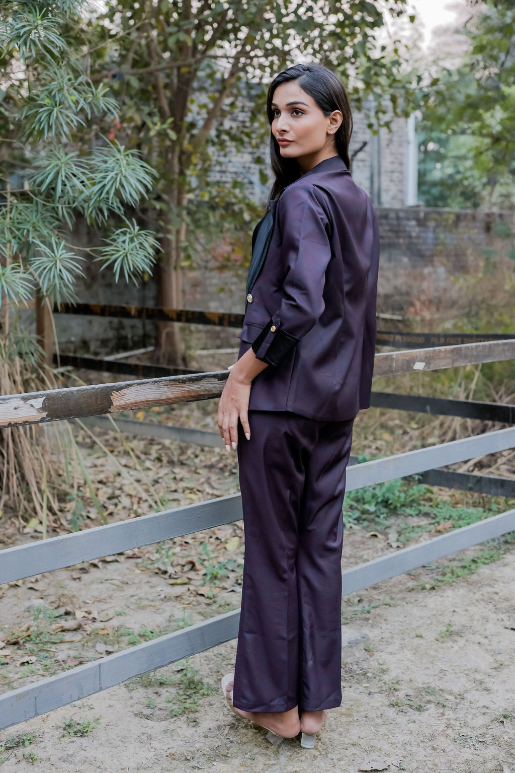 Blue purple check pants with gold buttons detailng ESWPA0030-BLUGB