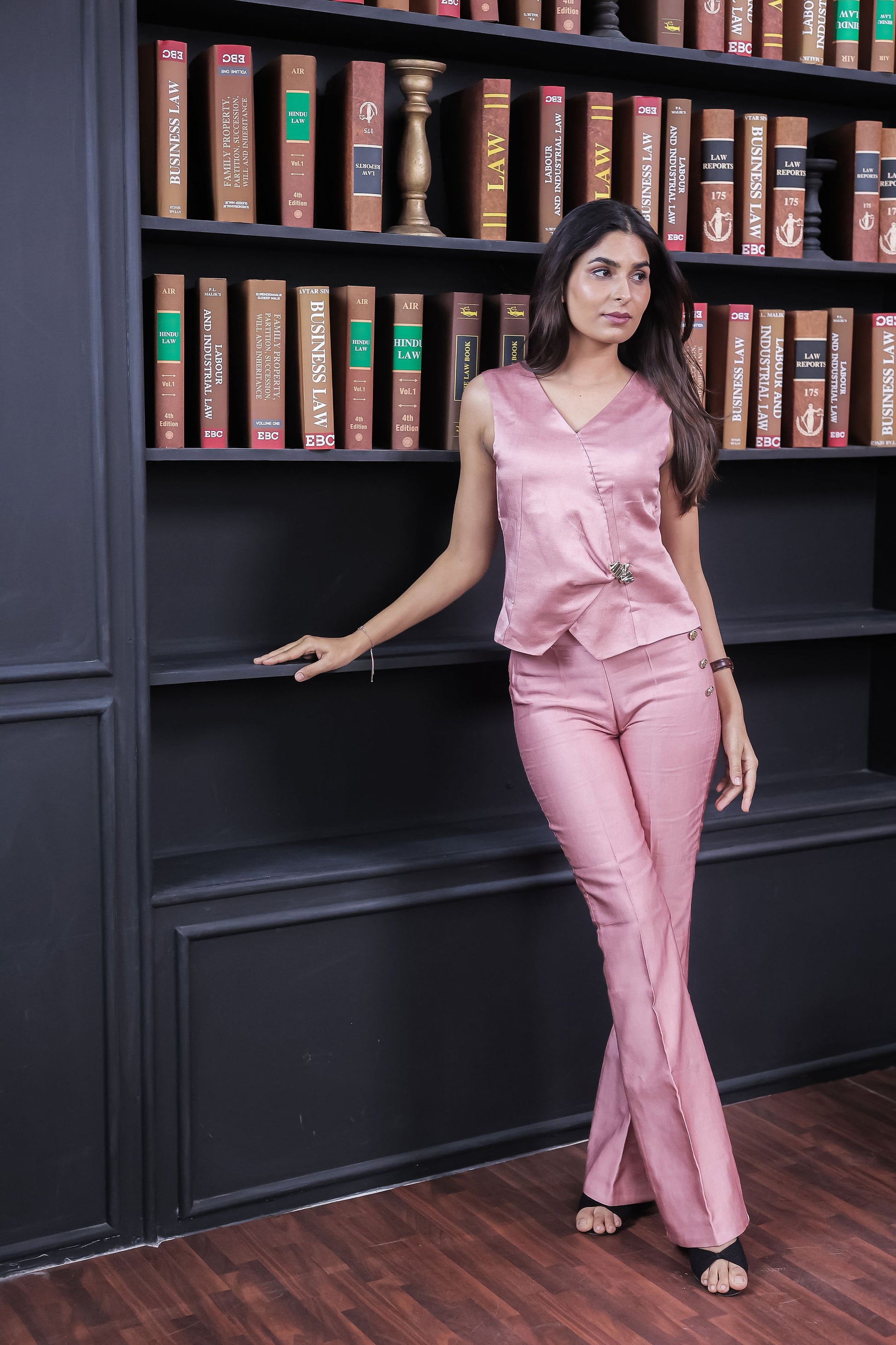 Peach linen co ord set with gold applique-Esseneur