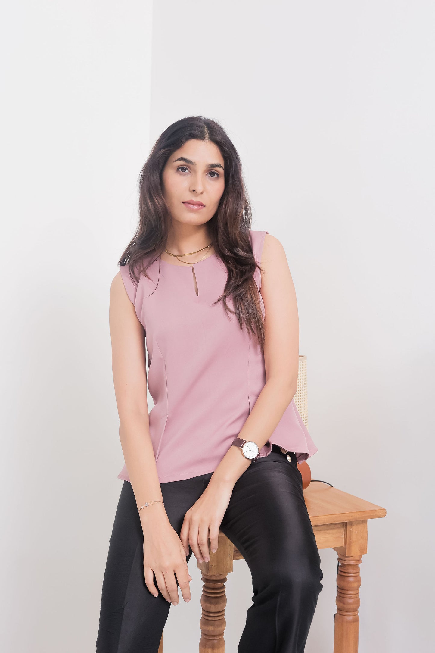  Peach peplum sleeveless top - esseneur.