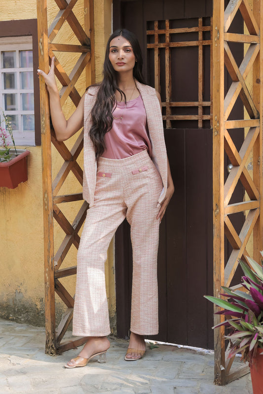 Peach tweed pants with gold buttons ESWPA0031-PEAGB
