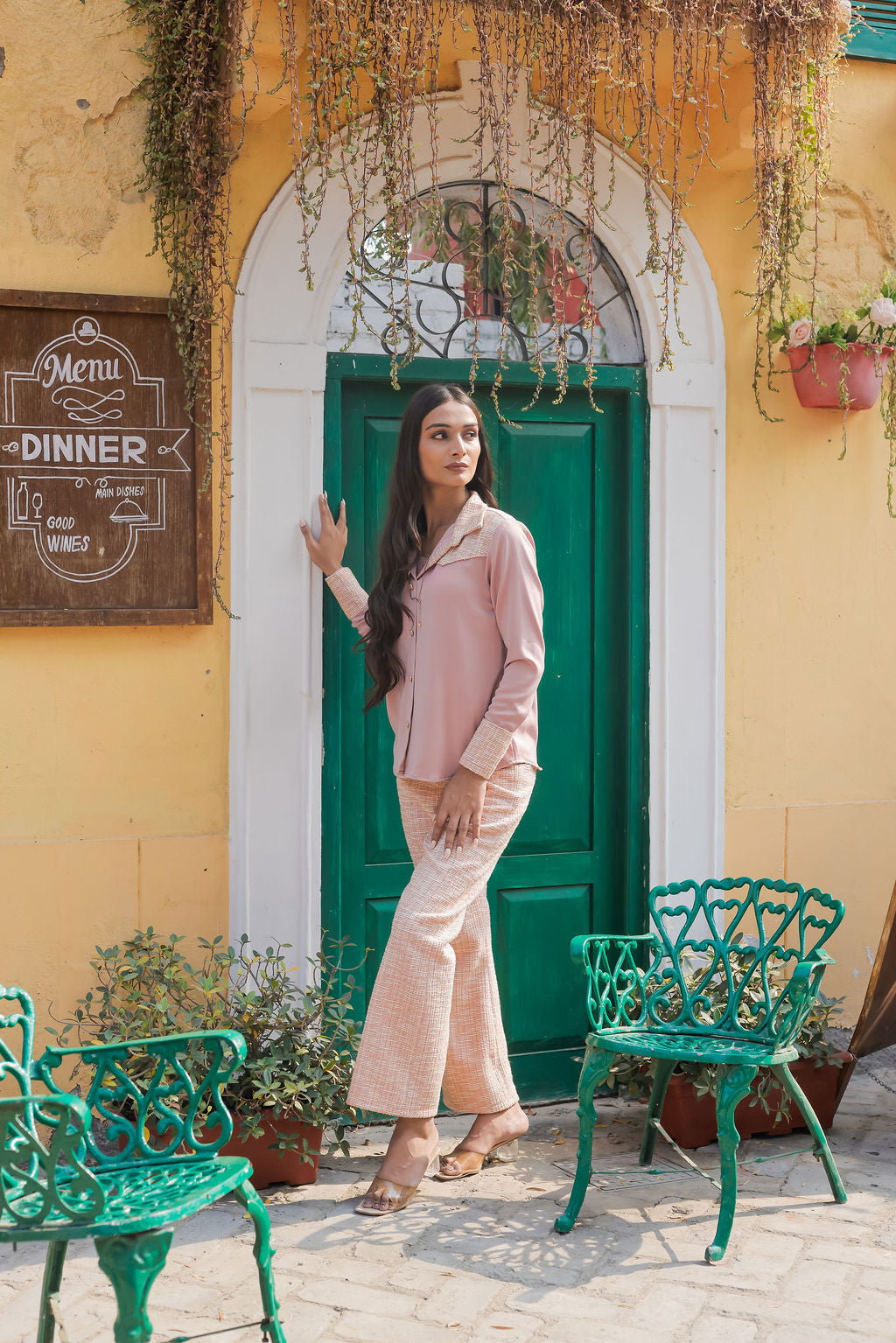 Peach tweed shirt with white or black fabric ESWSH0023-PEAGB