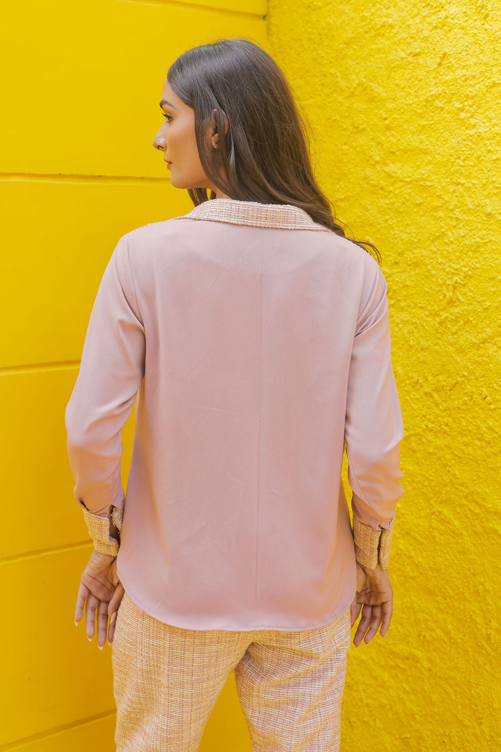 Peach tweed shirt with white or black fabric ESWSH0023-PEAGB