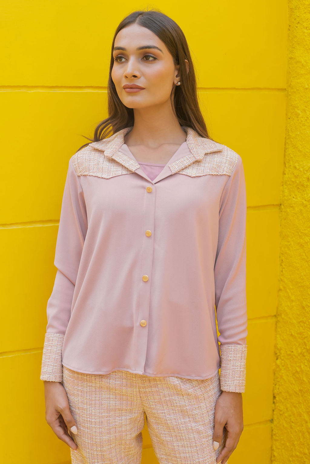 Peach tweed shirt with white or black fabric ESWSH0023-PEAGB