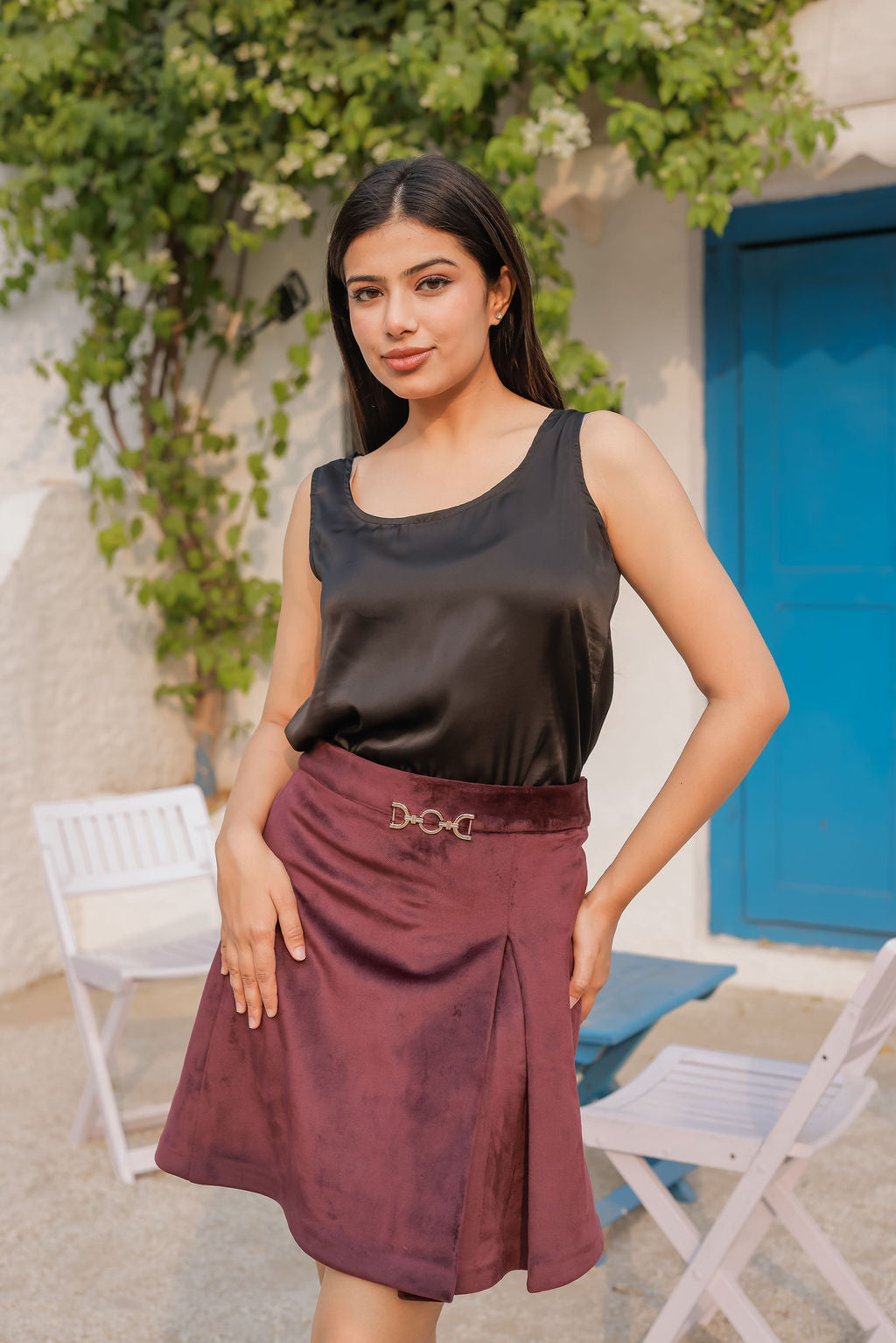 Purple velvet short skirt ESWSK0014-PURGB