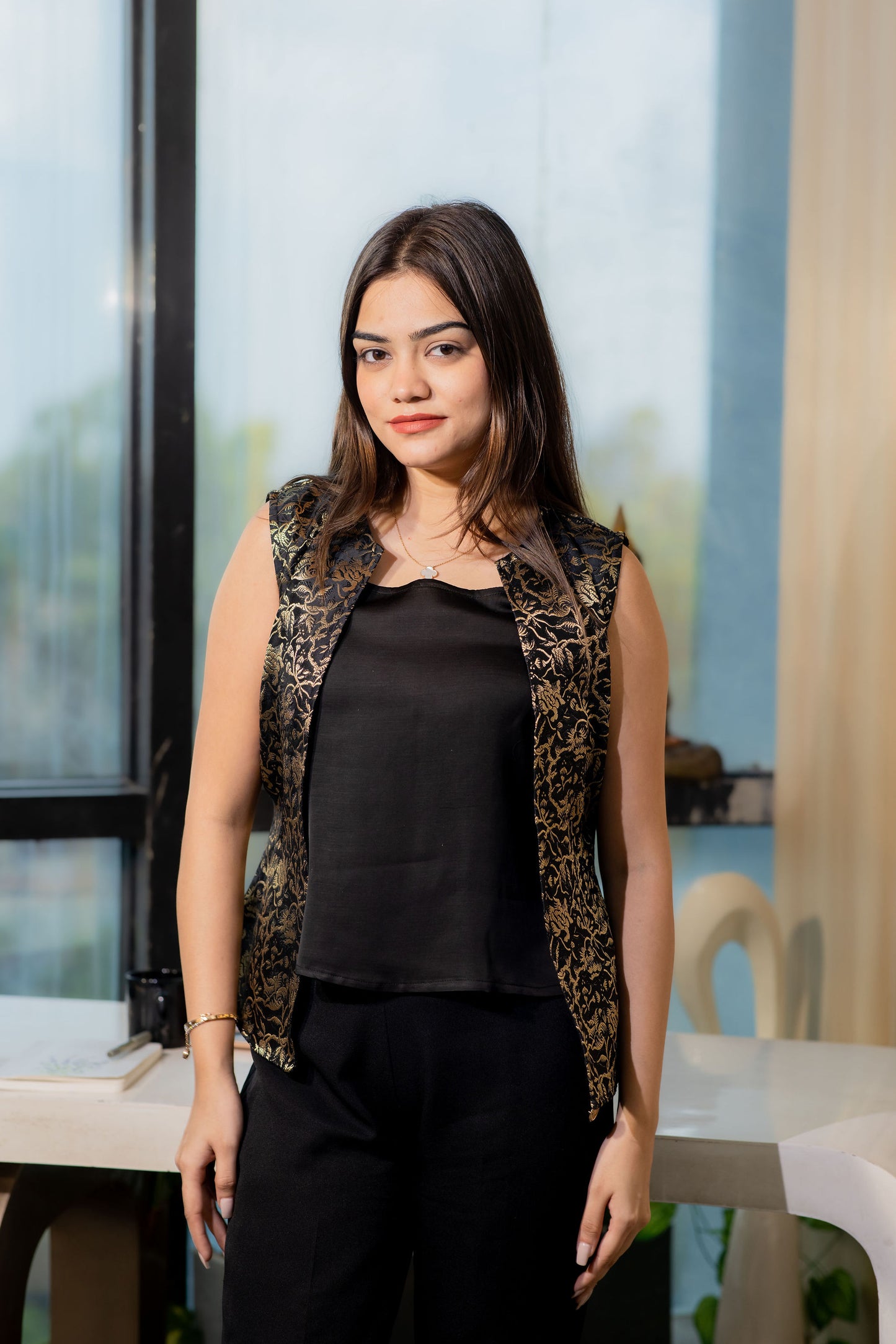 Two piece brocade jacket top with inner - esseneur.