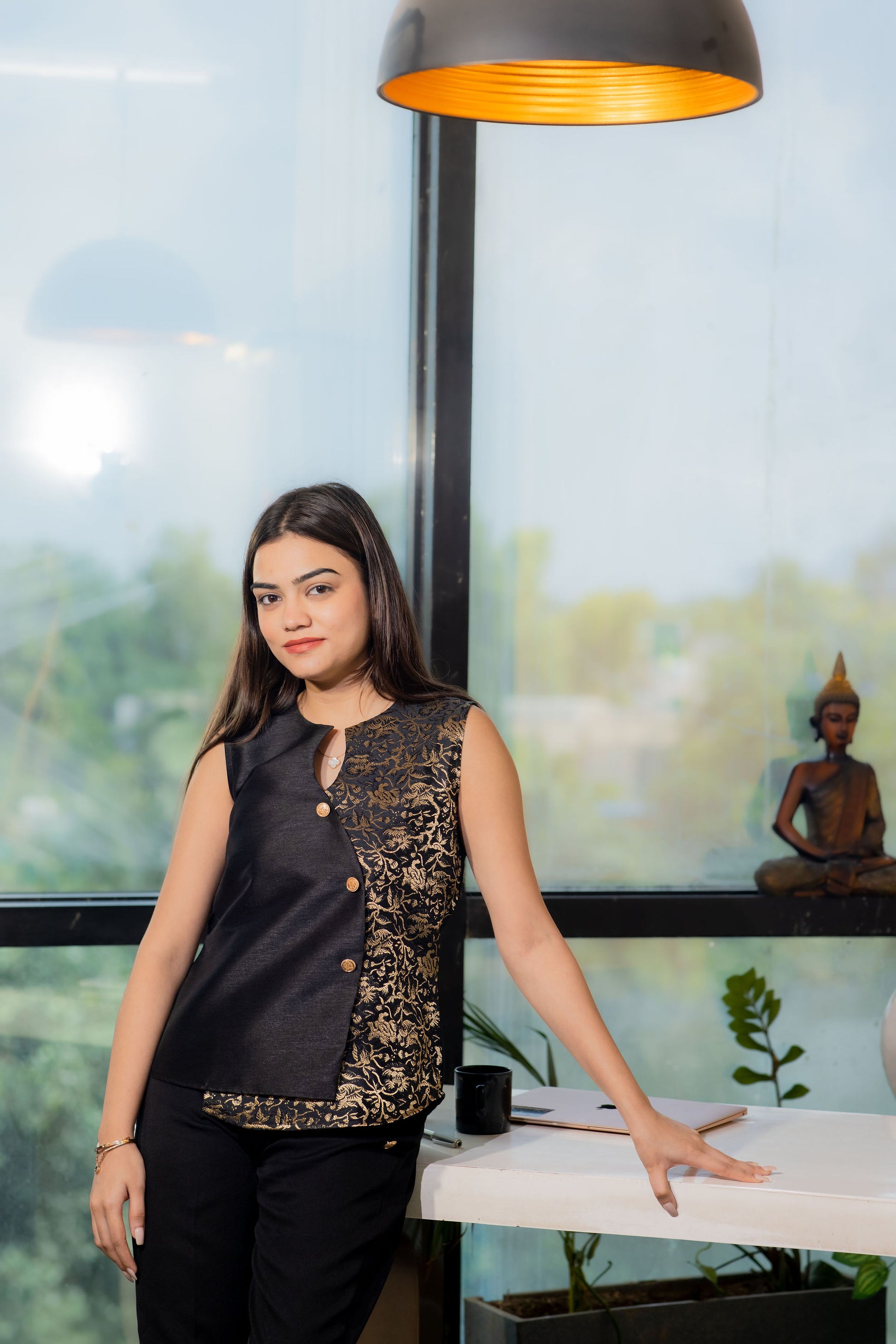 Black brocade waistcoat and black pants-esseneur