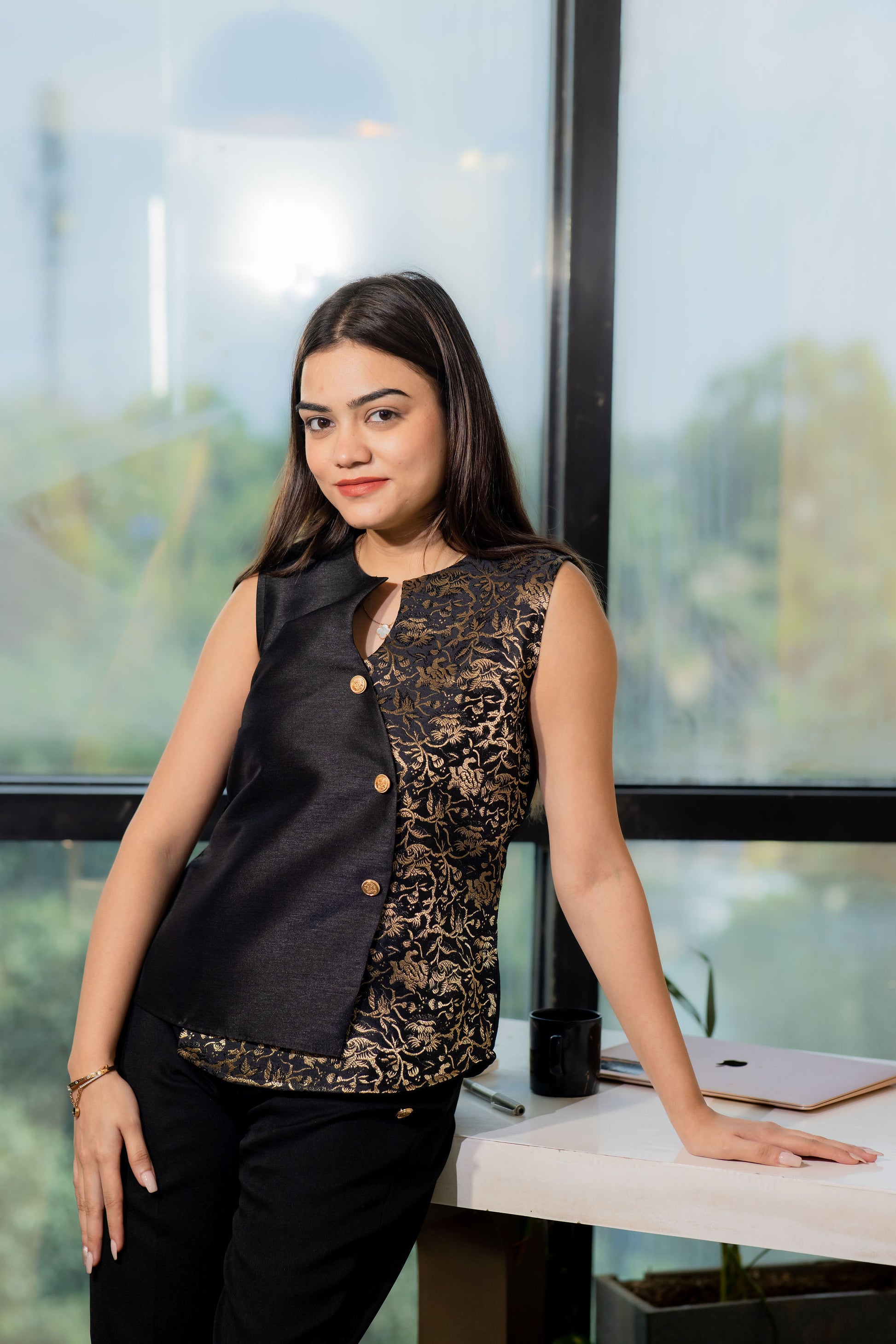 Black brocade waistcoat and black pants-esseneur