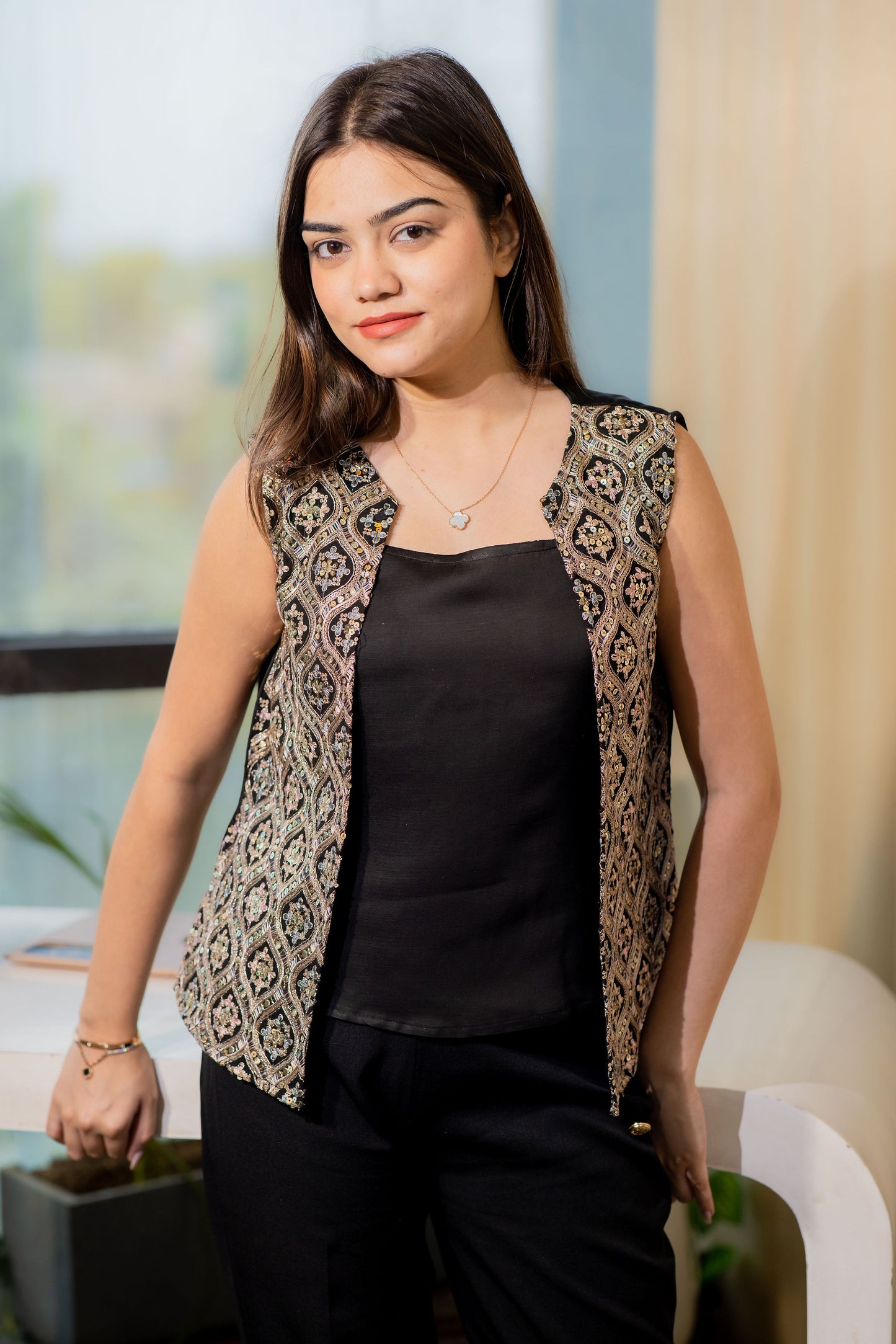 two piece embroidered jacket festive formal top- esseneur.
