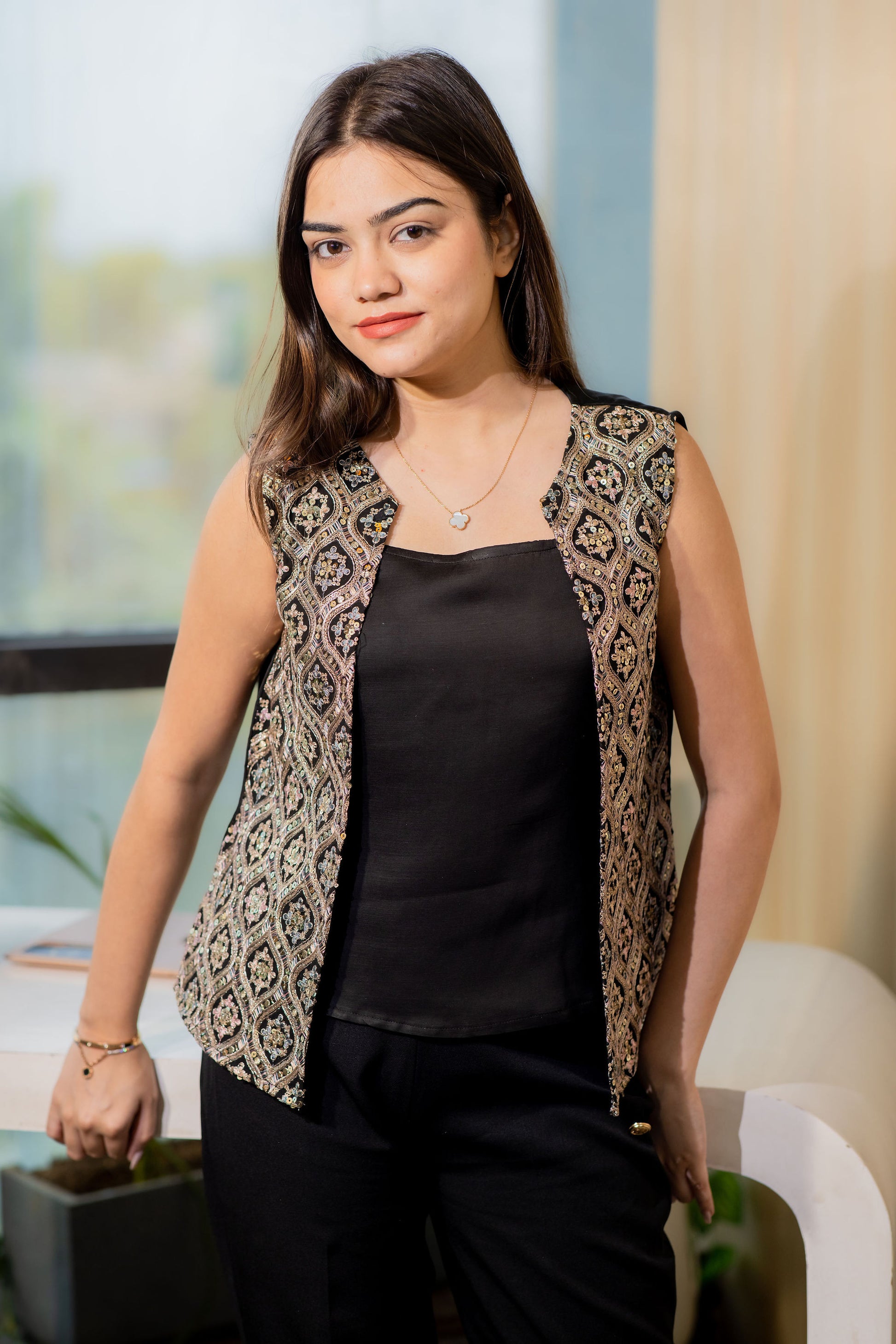 two piece embroidered jacket festive formal top- esseneur.