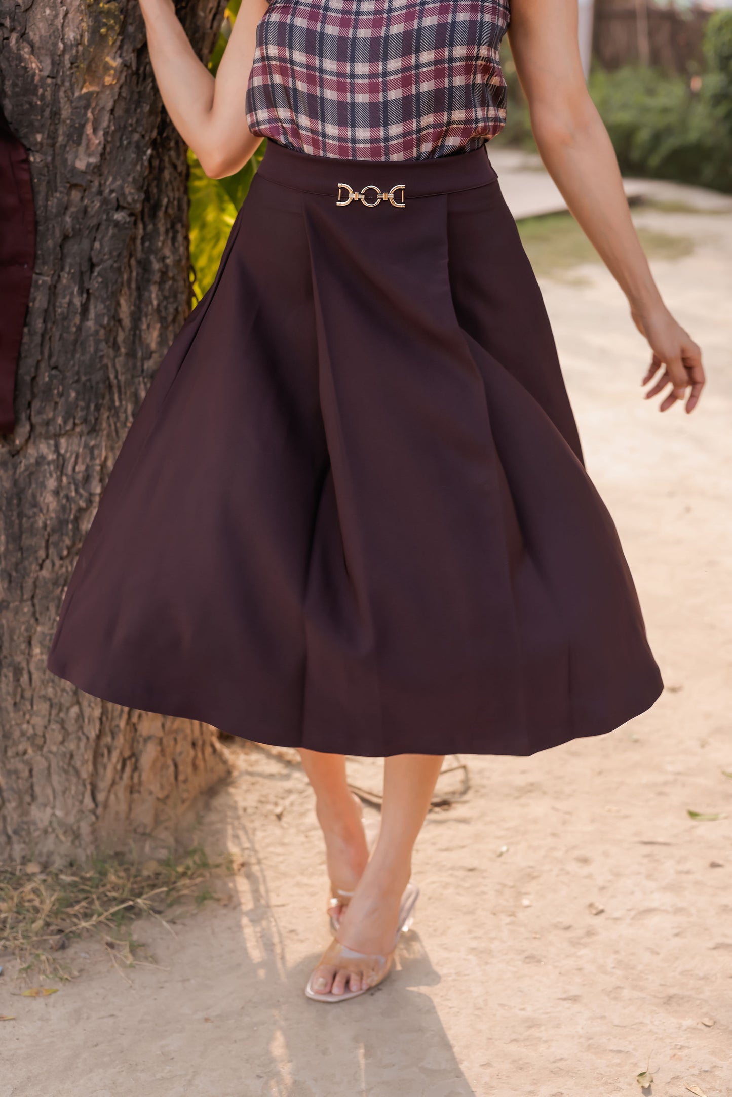 Wine crepe long skirt ESWSK0001-WINGB