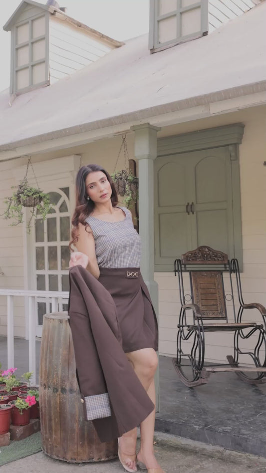 Brown crepe Short skirt ESWSK0002-BRWGB
